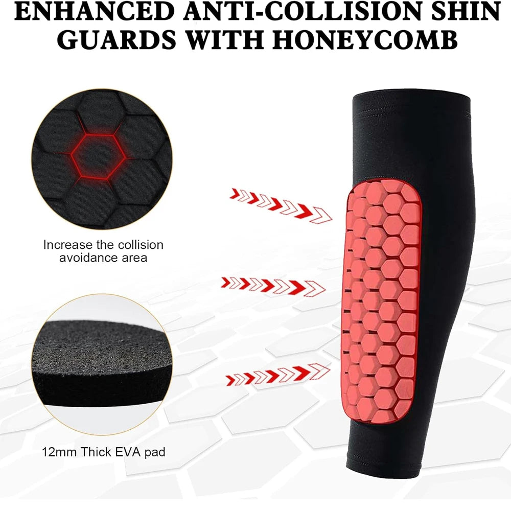2PCS Soccer Shins Guards Pads, Shin Defender - Calf Compression Sleeve with Honeycomb Pads, Protective Soccer Shins Pads Gear