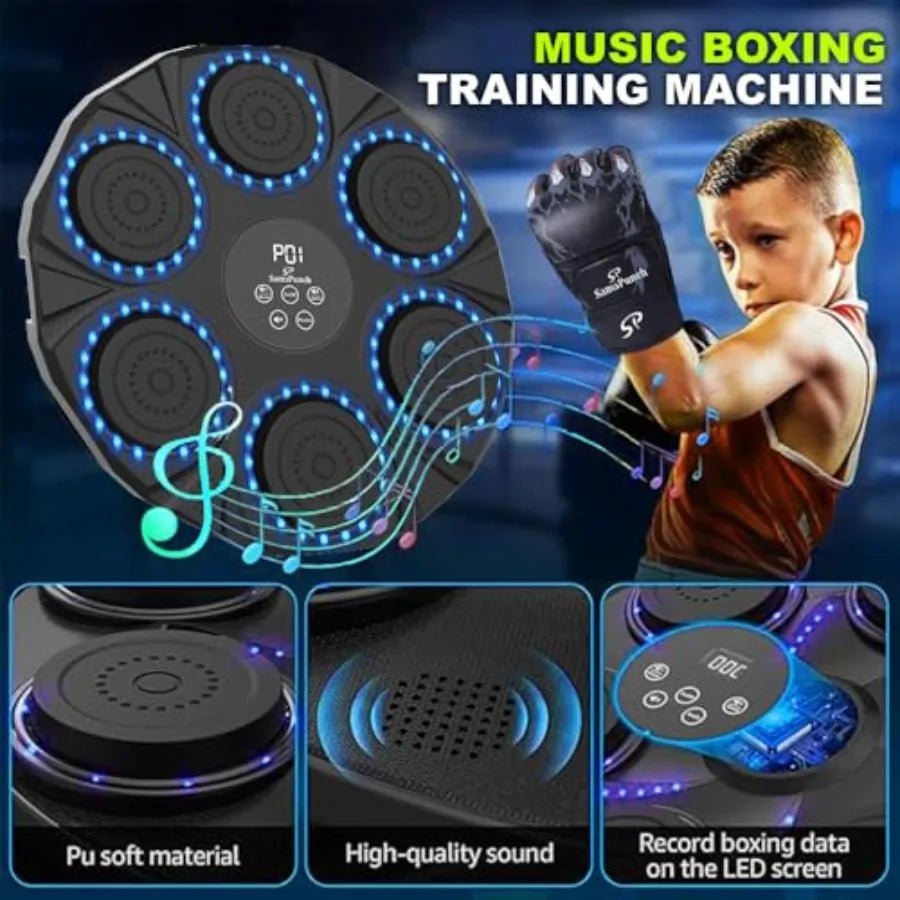 WallMounted Music Boxing Machine for Adults and with 2 Pairs Boxing Gloves and Hair Band Interactive Boxing Target Workout Equi