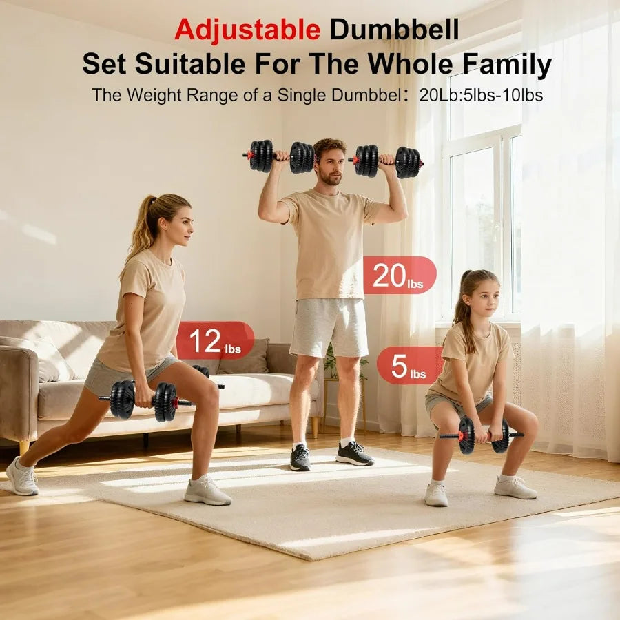 Adjustable Dumbbell Set,20LB(10LB Pair) Free Weight Set with Connector, 4 in1 Dumbbells Set Used as Barbell, Kettlebells, Push u