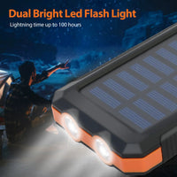 20000mAh Solar Charger Waterproof Portable Solar Power Bank Dual 5V USB Ports 2 LED Flashlight Compass for Outdoor Camping Hik
