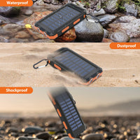 20000mAh Solar Charger Waterproof Portable Solar Power Bank Dual 5V USB Ports 2 LED Flashlight Compass for Outdoor Camping Hik