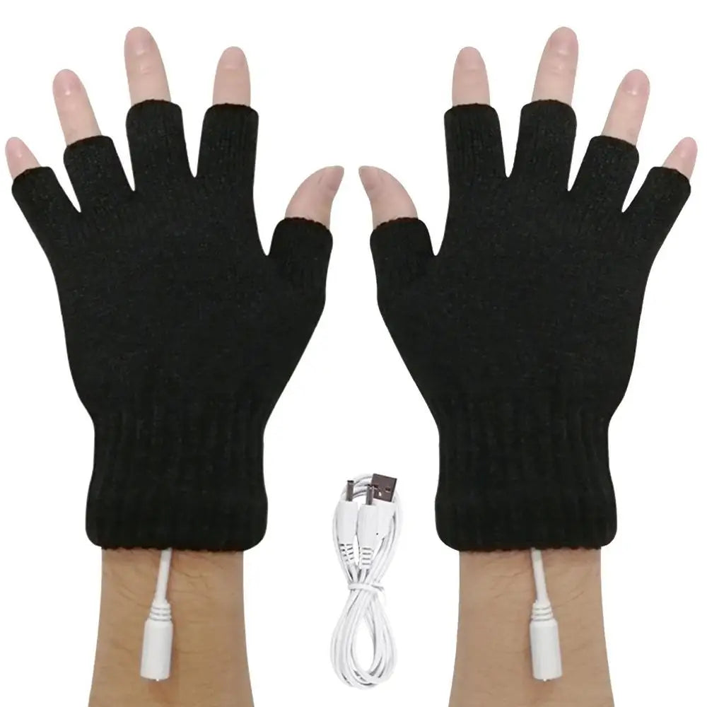 USB Electric Heated Gloves Fingerless Rechargable Women Men Hand Warmer Winter Warm for Sports Skiing for Running Cycling