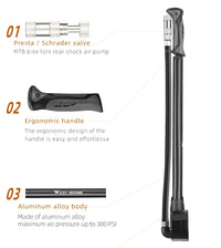 WEST BIKING Portable High-pressure 300psi Bike Air Pump with Gauge for Fork & Rear Suspension Shock Absorber Mountain Bicycle