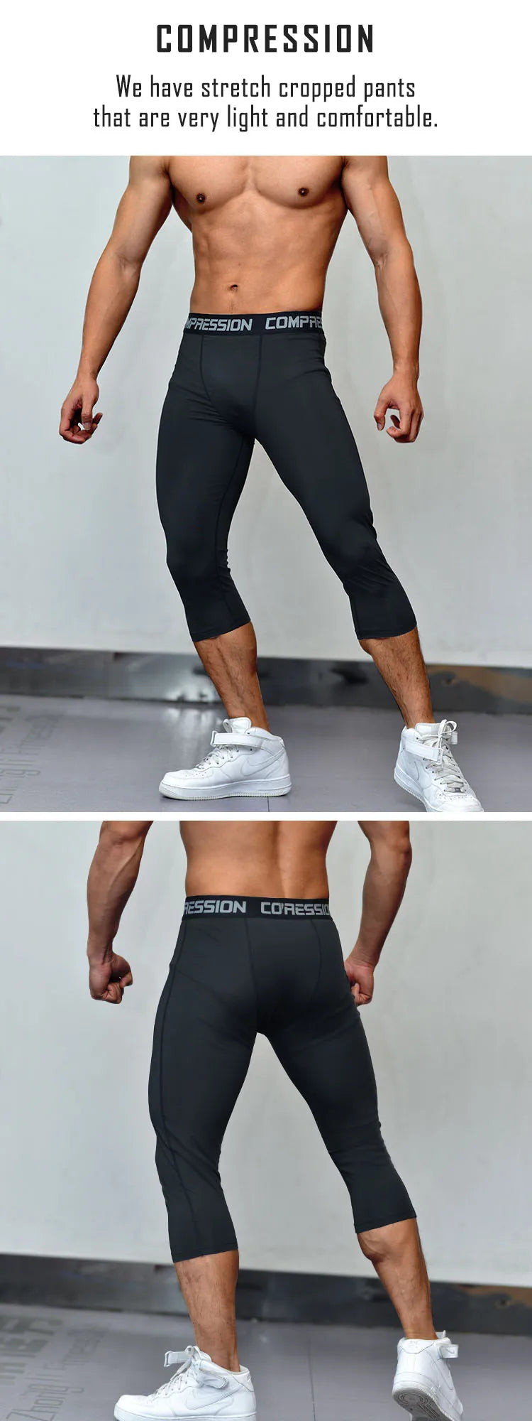 Men's Sports 3/4 Cropped Pants Gym Running Leggings Male Joggings Elastic Compressions Sweatpant Football Basketball Trousers