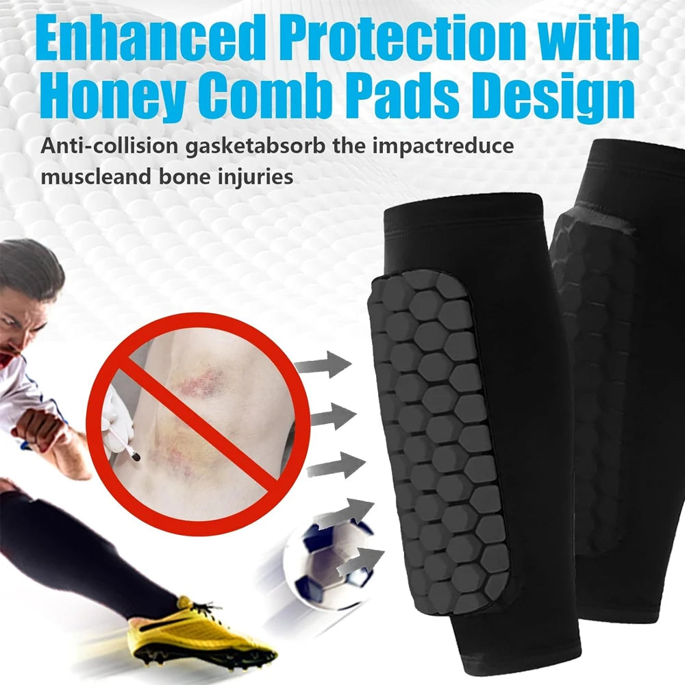 2PCS Soccer Shins Guards Pads, Shin Defender - Calf Compression Sleeve with Honeycomb Pads, Protective Soccer Shins Pads Gear