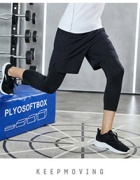 Men's Sports 3/4 Cropped Pants Gym Running Leggings Male Joggings Elastic Compressions Sweatpant Football Basketball Trousers