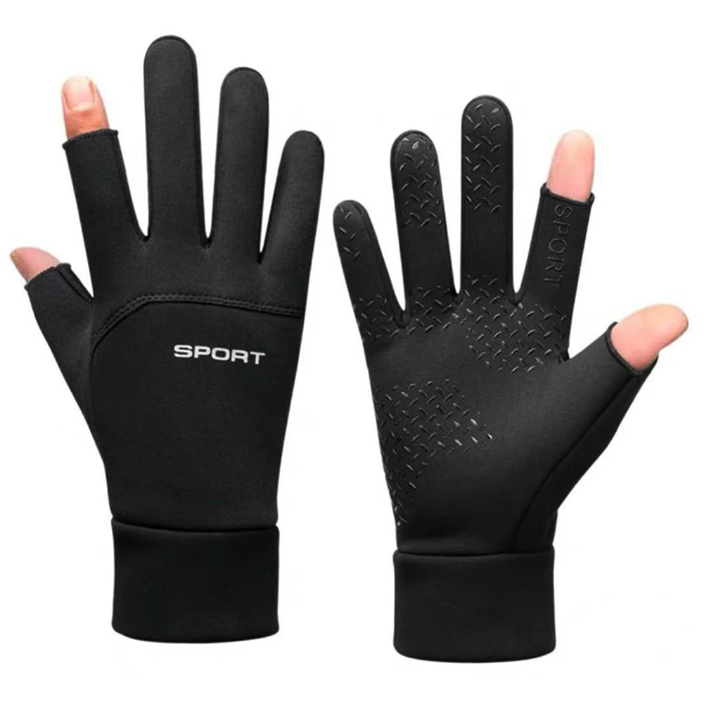 2-Fingerless Winter Cycling Gloves Touch Screen Outdoor Anti-Slip Gloves Windproof Motorcycle Cold Gloves for Men Women