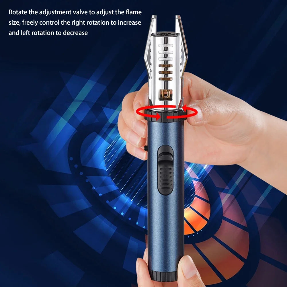 Windproof Torch Butane Gas Lighter Adjustable Flame Candles Lighter with Safety Lock Cool Lighters for Cigar BBQ Baking Camping