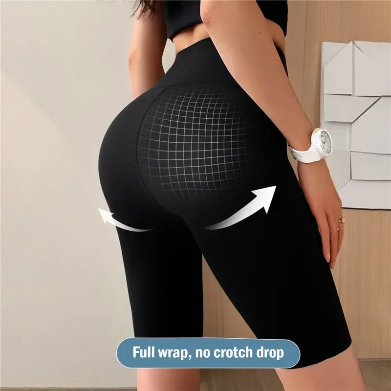 Women Butt Lifting Yoga Shorts Elastic Workout High Waist Tummy Control Ruched Booty Pants Seamless Gym Compression Tights