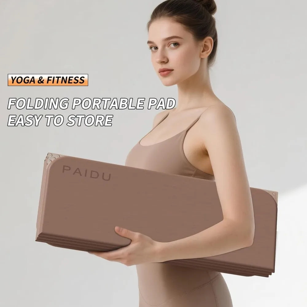 Thick Foldable Yoga Mat - 10mm Non-Slip TPE, Extra Long-Wide 75x26, Portable and Easy Storage for Fitness