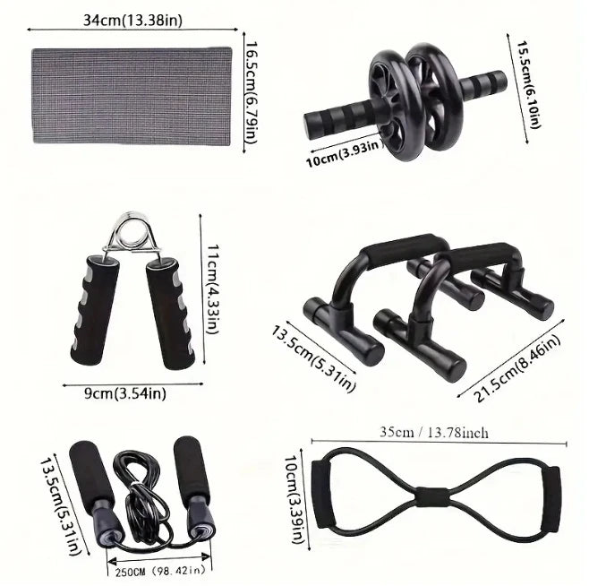 Seven-piece Fitness Set For Small Home Use, Skipping Rope, Grip Strengthener, Push-ups, Abdominal Wheel