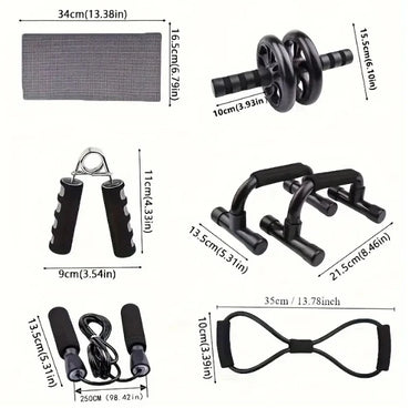 Seven-piece Fitness Set For Small Home Use, Skipping Rope, Grip Strengthener, Push-ups, Abdominal Wheel