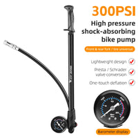 WEST BIKING Portable High-pressure 300psi Bike Air Pump with Gauge for Fork & Rear Suspension Shock Absorber Mountain Bicycle