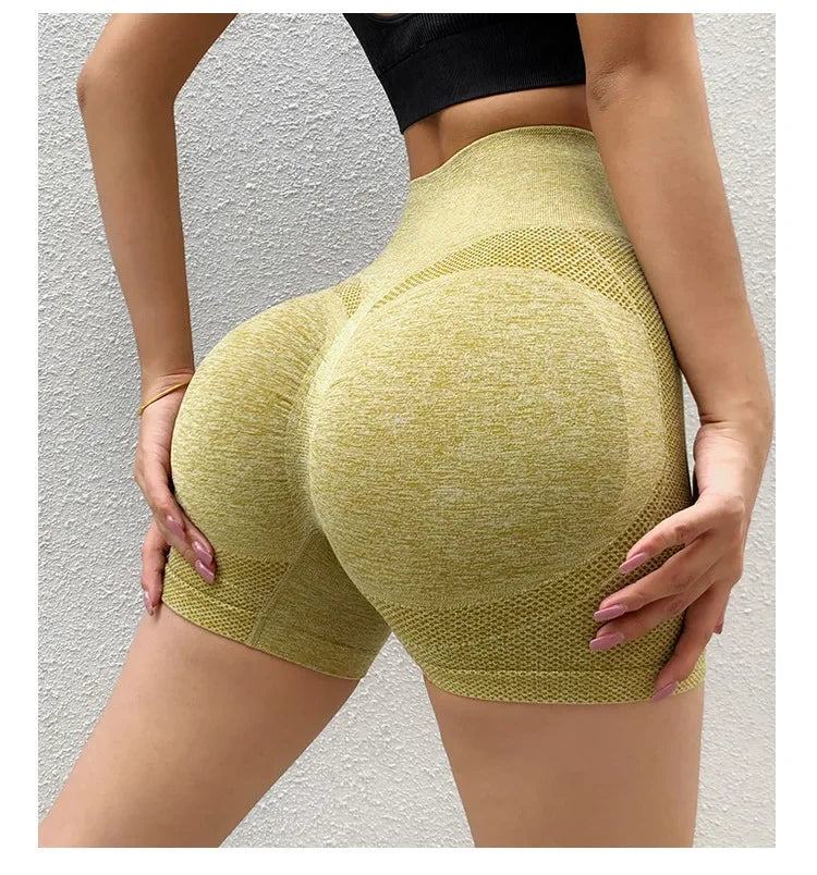 Women Butt Lifting Yoga Shorts Elastic Workout High Waist Tummy Control Ruched Booty Pants Seamless Gym Compression Tights