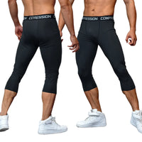 Men's Sports 3/4 Cropped Pants Gym Running Leggings Male Joggings Elastic Compressions Sweatpant Football Basketball Trousers