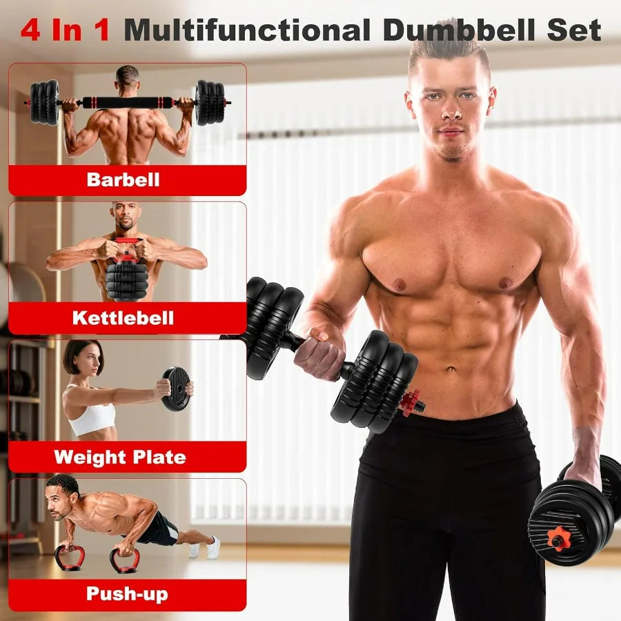 Adjustable Dumbbell Set,20LB(10LB Pair) Free Weight Set with Connector, 4 in1 Dumbbells Set Used as Barbell, Kettlebells, Push u