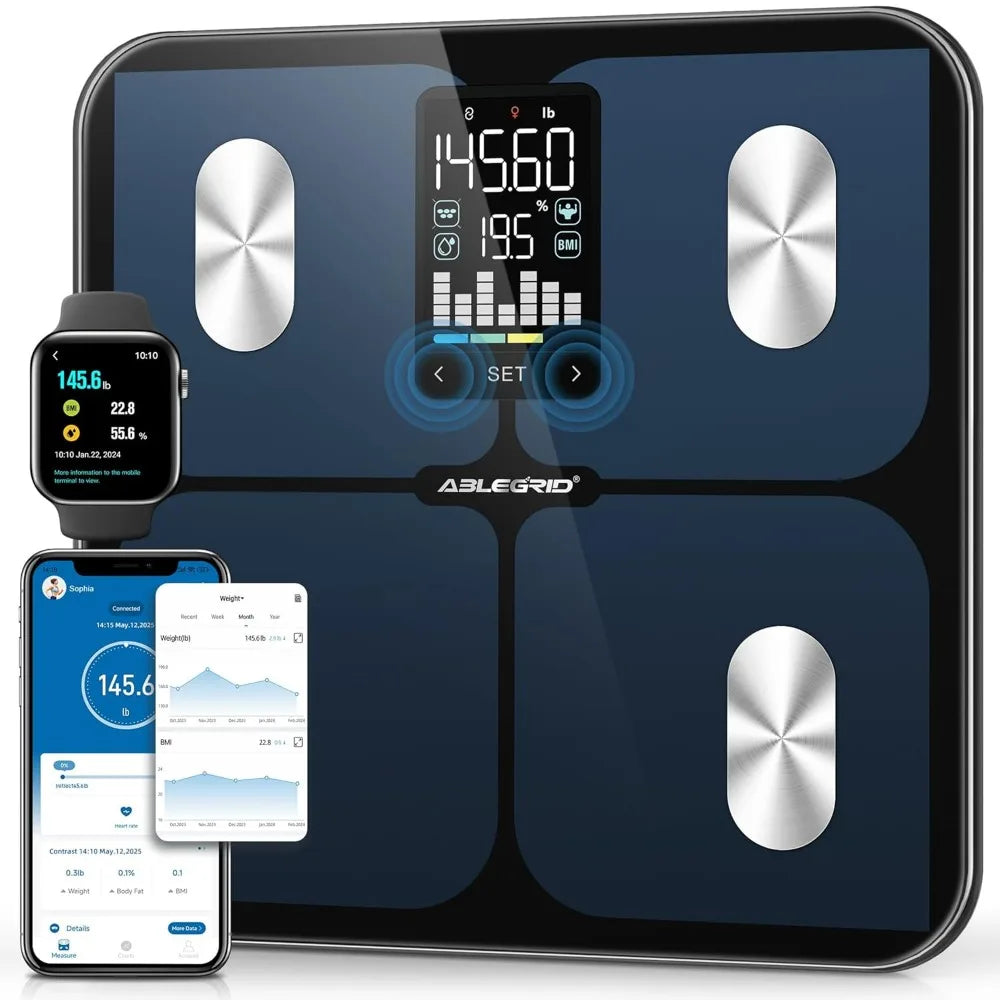 Smart Bathroom Scale for Body Weight, Digital Body Fat Scale with LED Display, BMI, Muscle Mass, 400lb
