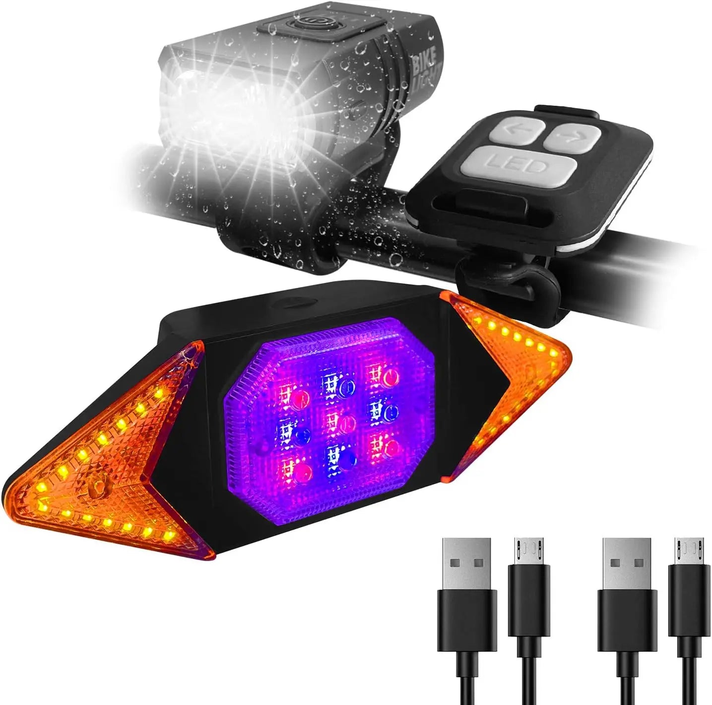 Rechargeable Bike Lights Front Back, Super Bright Headlight Tail Light Set with Turn Signals, Easy Install Safety Flashing Rear