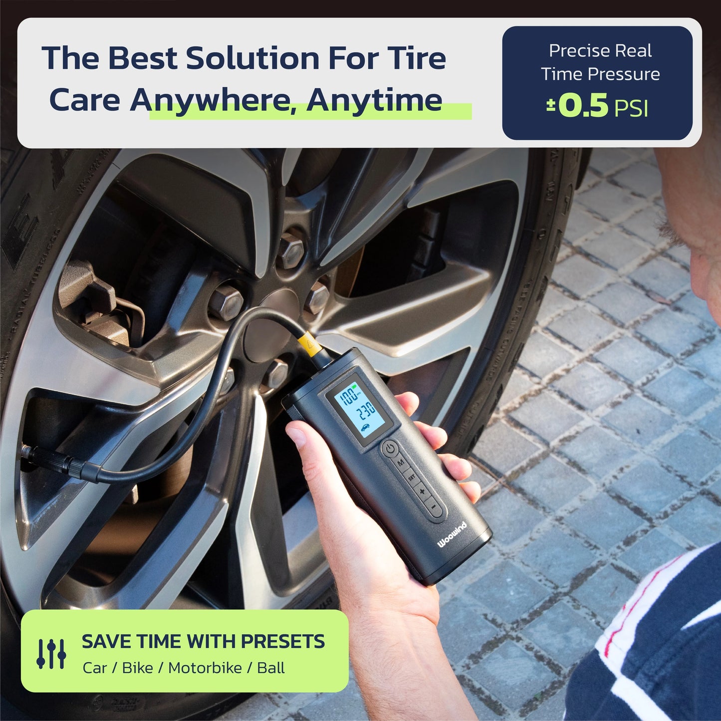 Woowind AP2-P Tire Inflator Portable Air Compressor 150PSI Air Pump for Car Tires, Bike Pump, Auto Stop, Quick Inflation