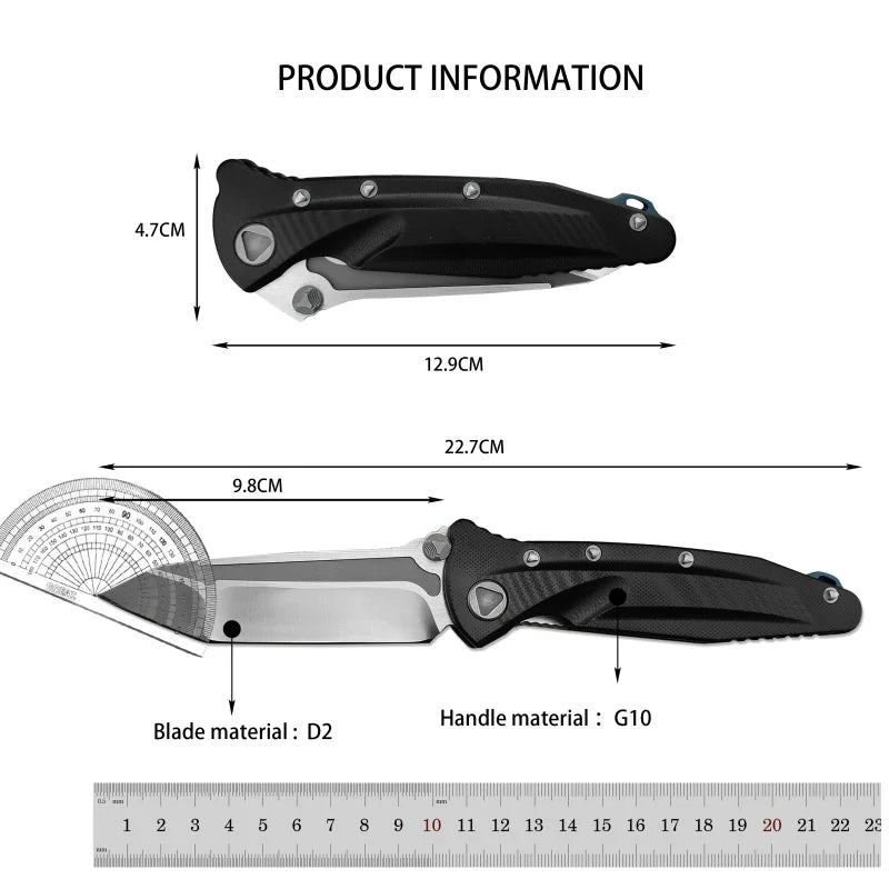 Folding Pocket Knife High Quality Multi-tool D2 Blade G10 Handle Outdoor Camping Fishing Sharp Cutting Combat Knives Men's Gift
