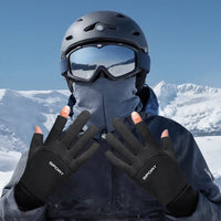 2-Fingerless Winter Cycling Gloves Touch Screen Outdoor Anti-Slip Gloves Windproof Motorcycle Cold Gloves for Men Women