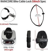 Lightweight Bike Cable Lock 59in Anti-Theft 184g with Chain Cutter Proof Fiber - Patented Korea