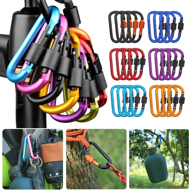 Carabiner Clips with Screw Gate 4Pcs Carabiners Hiking Clips with 7mm Diameter Aluminum Rod EDC Outdoor Camping Equipment Hook