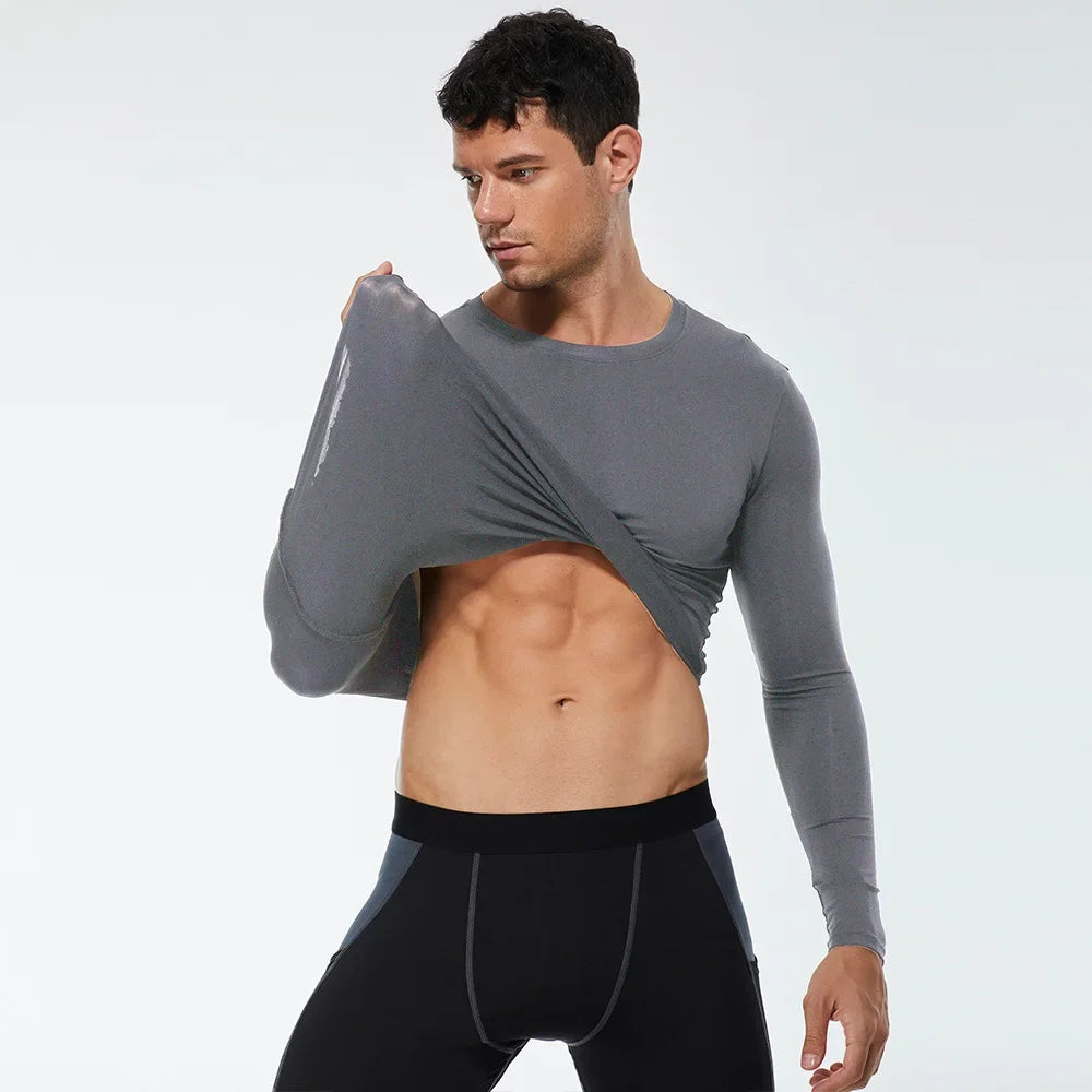 Autumn and winter Keep warm Men Compression Running T-Shirt Fitness Tight Long Sleeve Sport Training Jogging Gym Sportswear