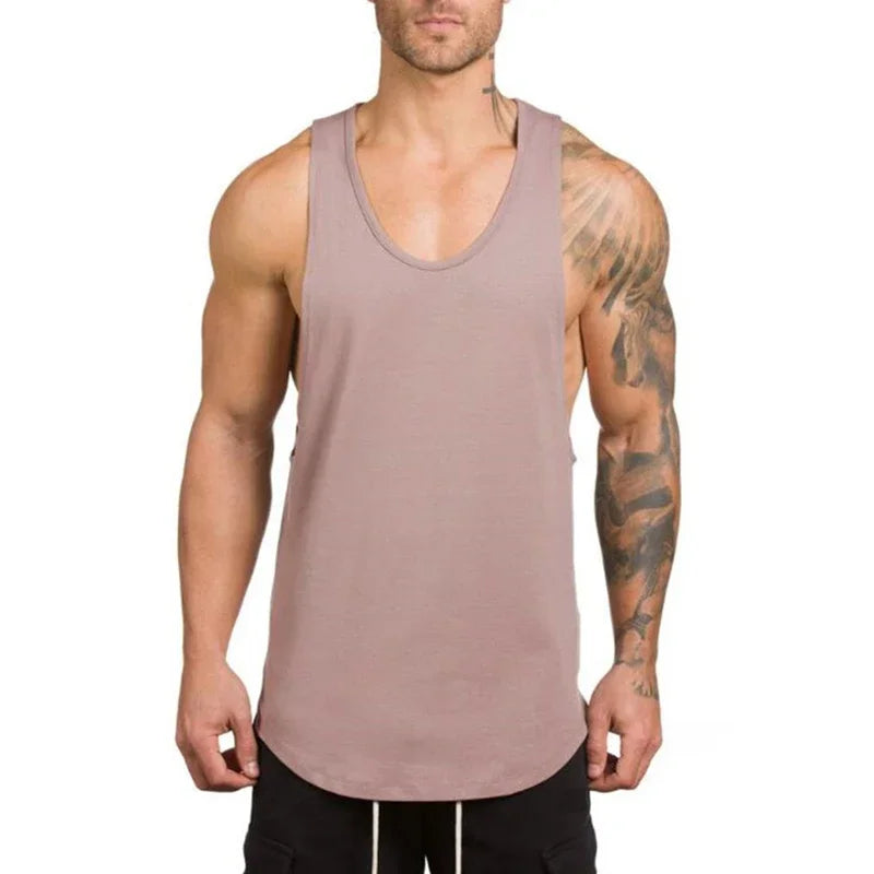 Plain Vests Cotton Breathable Sleeveless T-shirts Gym Fitness Bodybuilding Training Clothing Mens Running Sport Muscle Tank Tops