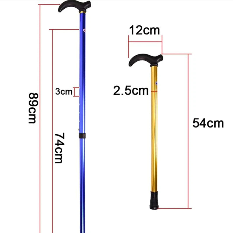 1PC 75-90cm Aluminum Alloy Adjustable Walking Stick 2 Section Stable Anti-Skid Crutch Old Man Hiking Cane Height