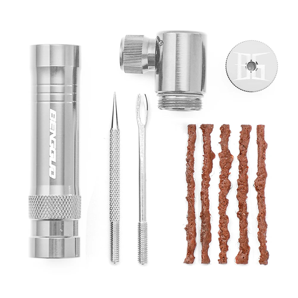 CO2 Bicycle Pump with Tubeless Tire Repair Tool Schrader & Presta Valve Portable Tire Inflator Aluminum Alloy for MTB Road Bike