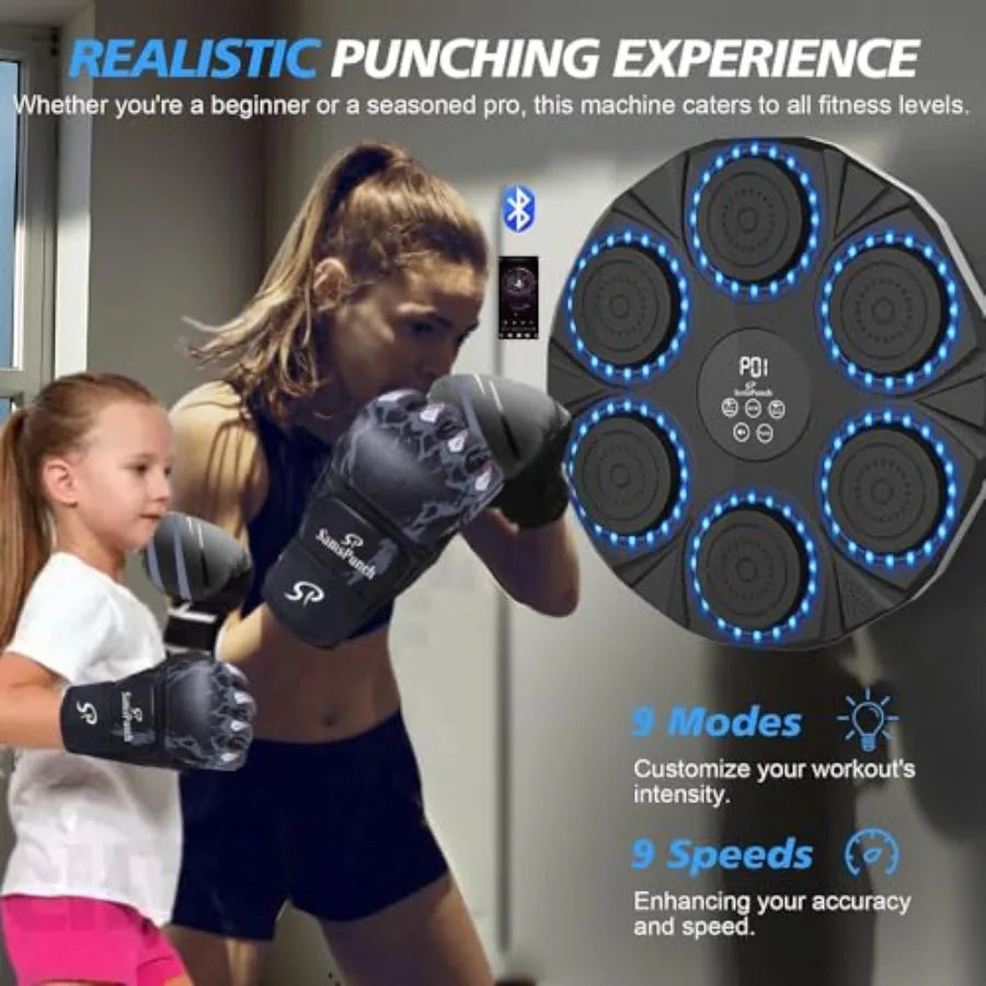 WallMounted Music Boxing Machine for Adults and with 2 Pairs Boxing Gloves and Hair Band Interactive Boxing Target Workout Equi
