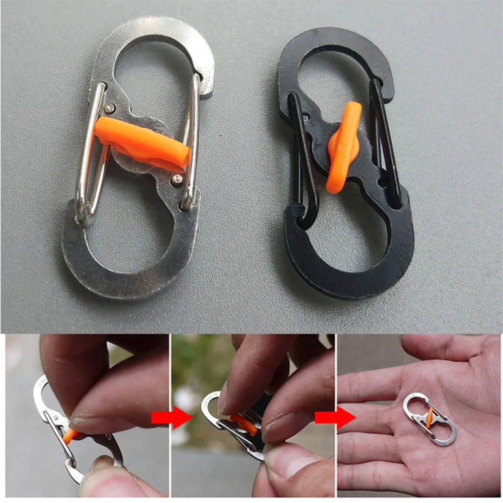 5Pcs S Type Carabiner Mini Keychain Lock  Hook Anti-Theft Outdoor Camping Backpack Buckle Key-Lock Tool Dual Spring Snap Hooks