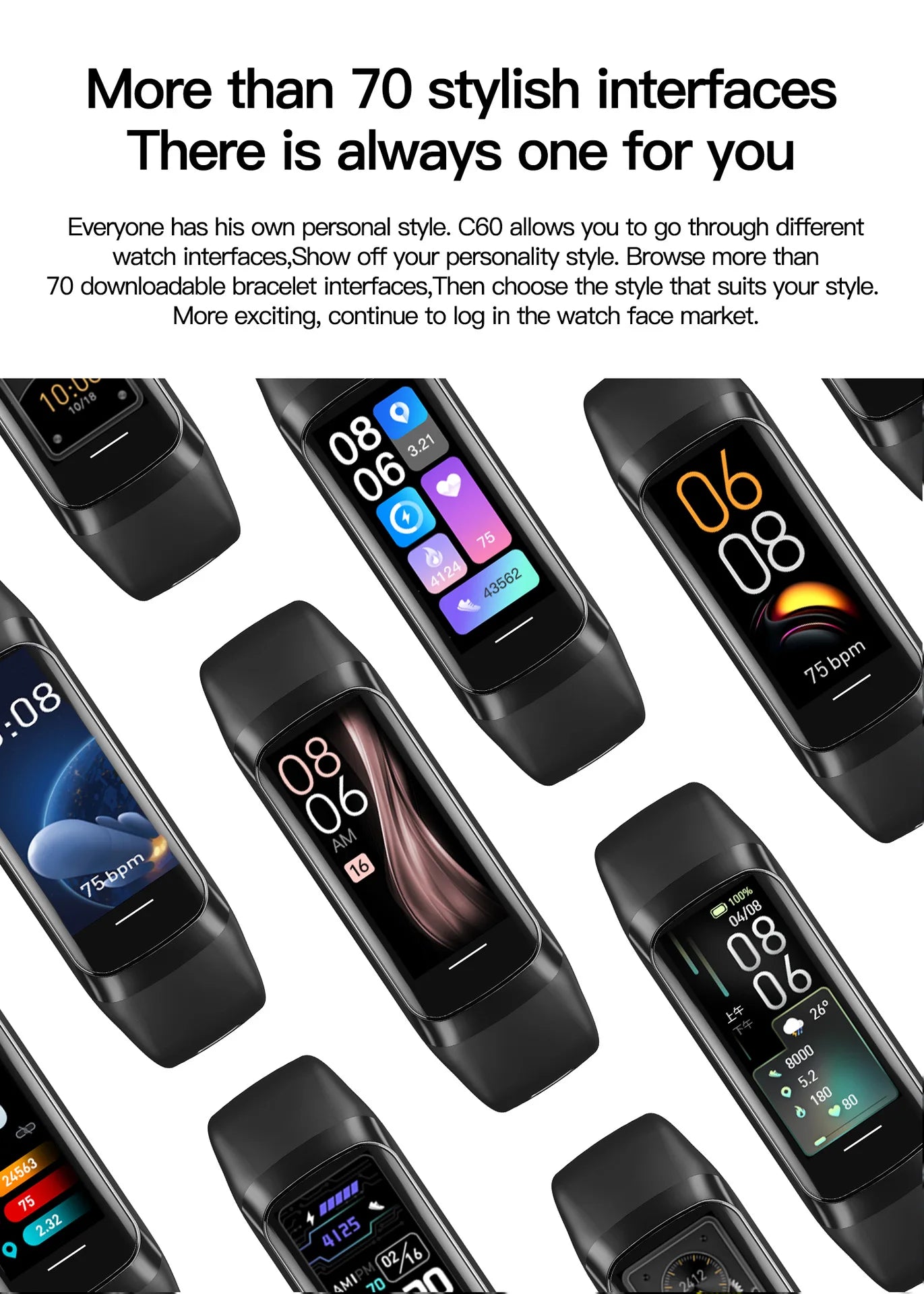 Amoled Smart Watch Smartwatch Band Women Men Heart Rate Blood Oxygen Waterproof Connected Smart Bracelet Sport Fitness Tracker