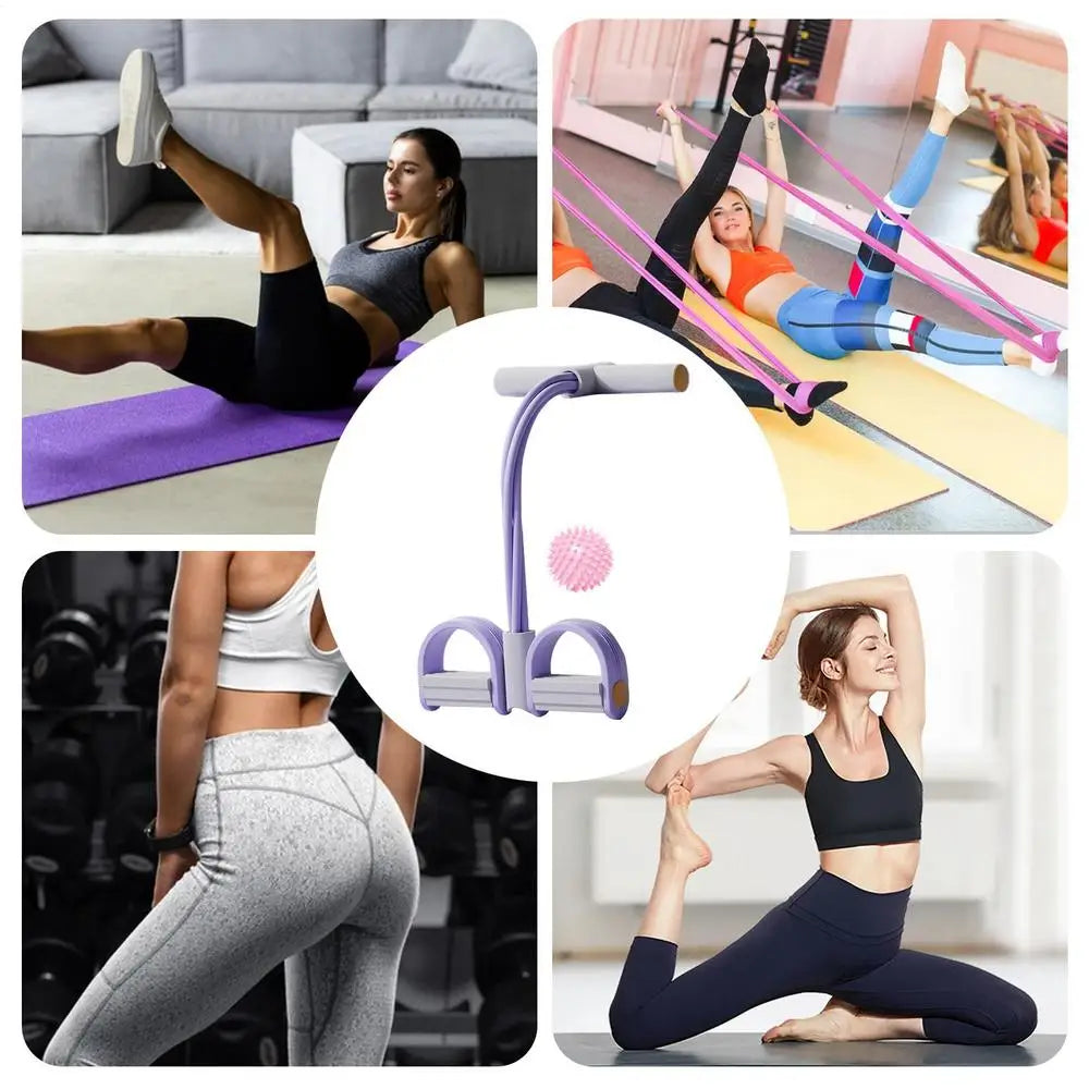 Yoga Pedal Puller Portable Resistance Band 4-Tube Pedal Ankle Puller Abdominal Exerciser Elastic Pedal Booster Body