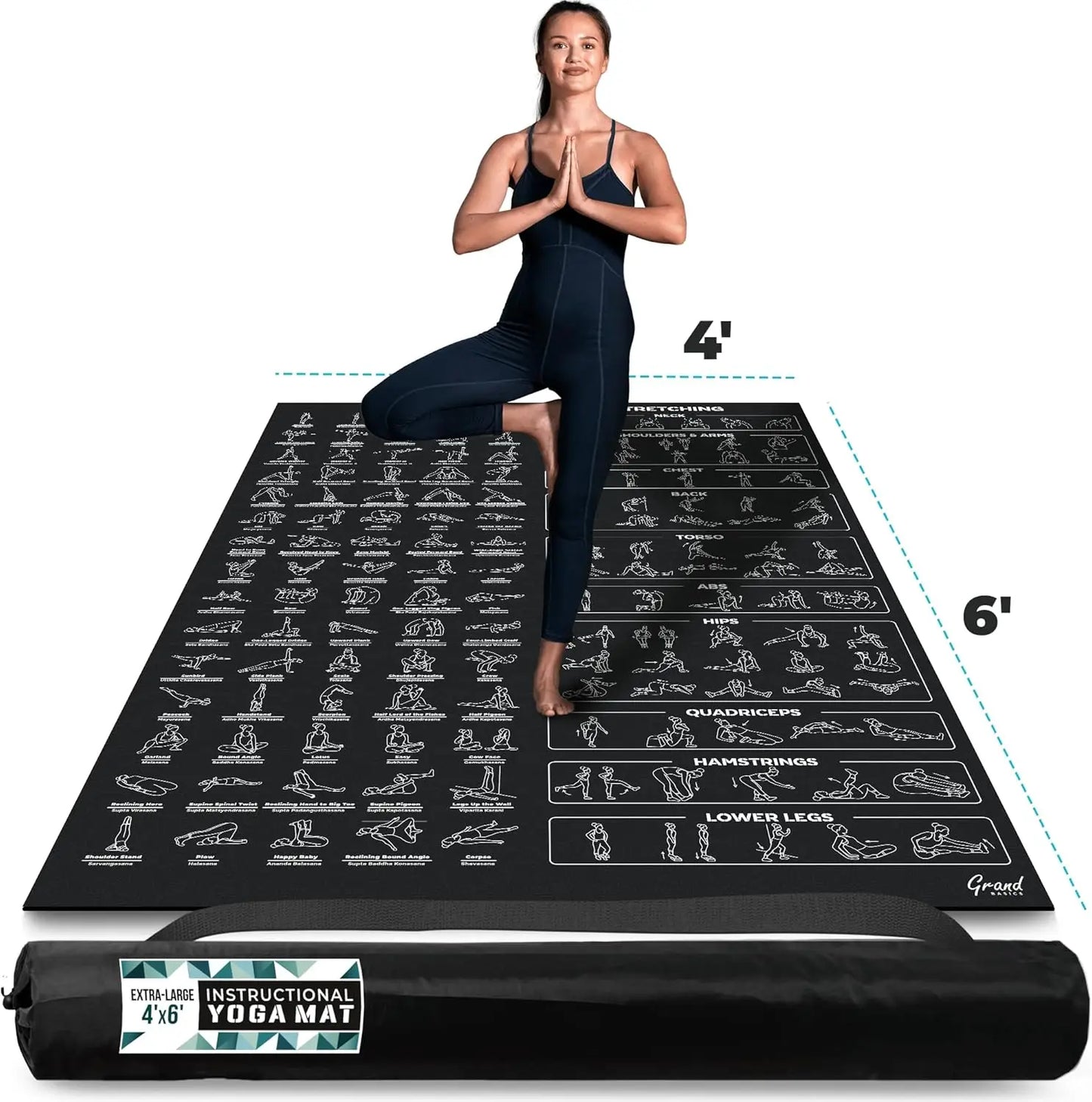 Extra-Large Yoga Mat with Printed Poses - 6x4 Feet, Non-Slip, Includes Carry Bag