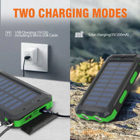 20000mAh Solar Charger Waterproof Portable Solar Power Bank Dual 5V USB Ports 2 LED Flashlight Compass for Outdoor Camping Hik