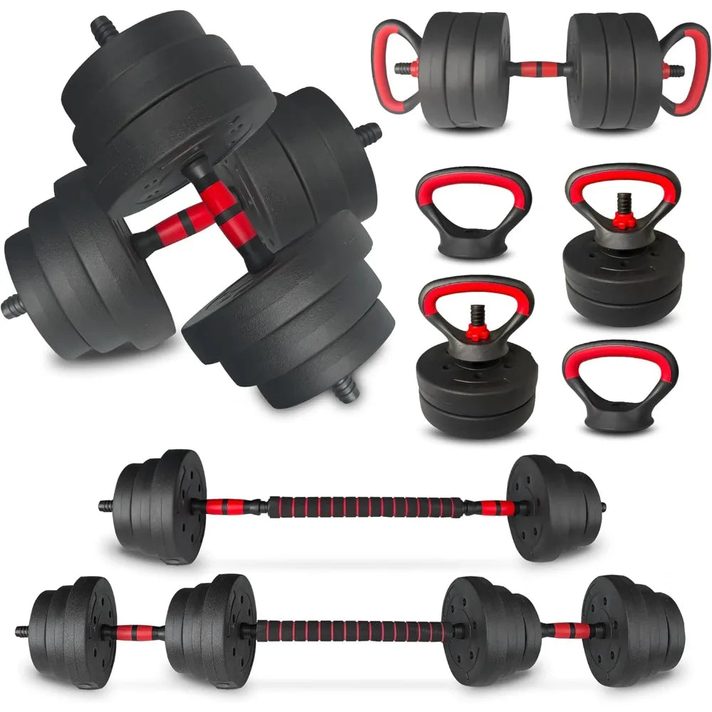 Versatile 4-in-1 Adjustable Dumbbell Set: 25, 45, 75, and 90 LB Weight Options with Barbell and Kettlebell Functionality