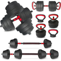 Versatile 4-in-1 Adjustable Dumbbell Set: 25, 45, 75, and 90 LB Weight Options with Barbell and Kettlebell Functionality
