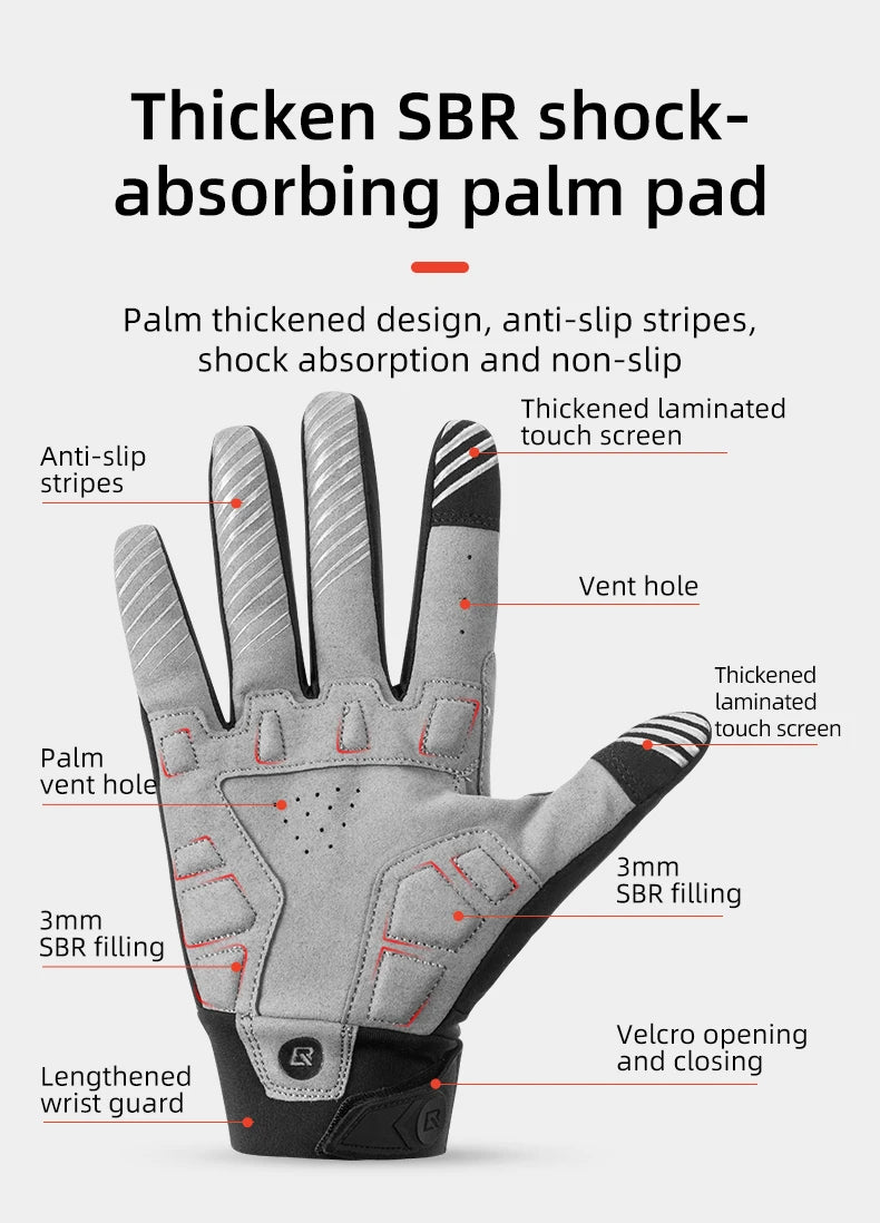 ROCKBROS Full-Finger Touchscreen-Compatible Cycling Gloves for Bicycles & Motorcycles Men and Women - Spring Autumn & Winter