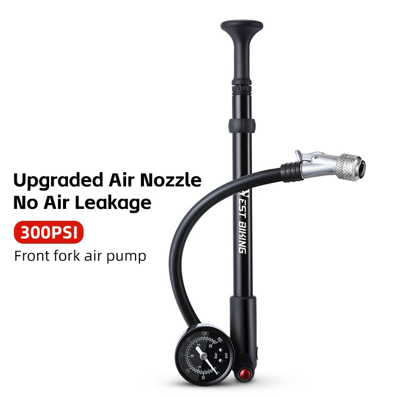 WEST BIKING 400PSI Bicycle Air Pump High Pressure MTB Bicycle Pump Front Fork Rear Suspension Pressure Gauge Schrader Valve
