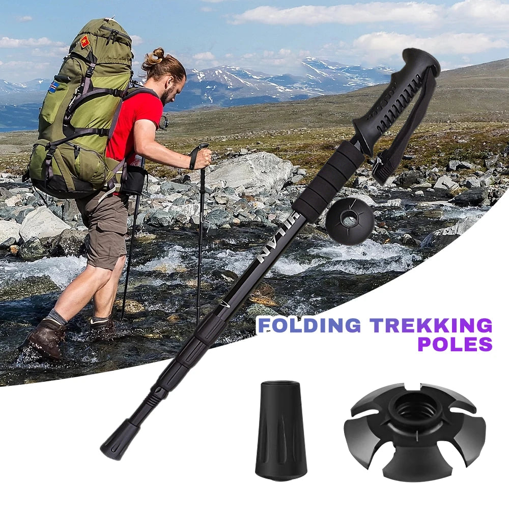 Trekking Poles Aluminum Alloy Telescopic Walking Hiking Stick Nordic Anti-shock Adjustable Crutch Outdoor Climbing Equipment