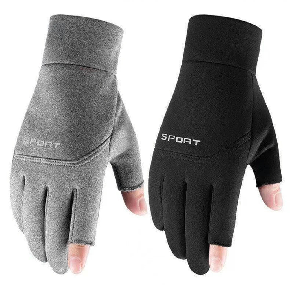 2-Fingerless Winter Cycling Gloves Touch Screen Outdoor Anti-Slip Gloves Windproof Motorcycle Cold Gloves for Men Women