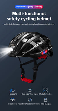 ROCKBROS Cycling Light Helmet USB Charging Electric LED Front Light Helmet Night Cycling Safety Helmet Bicycle Scooter Helmet