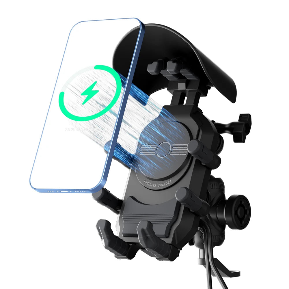 Motorcycle Phone Holder 15W Wireless Charger Shockproof Fast Charger Stand Anti-Theft Smartphone Handlebar Mount Waterproof