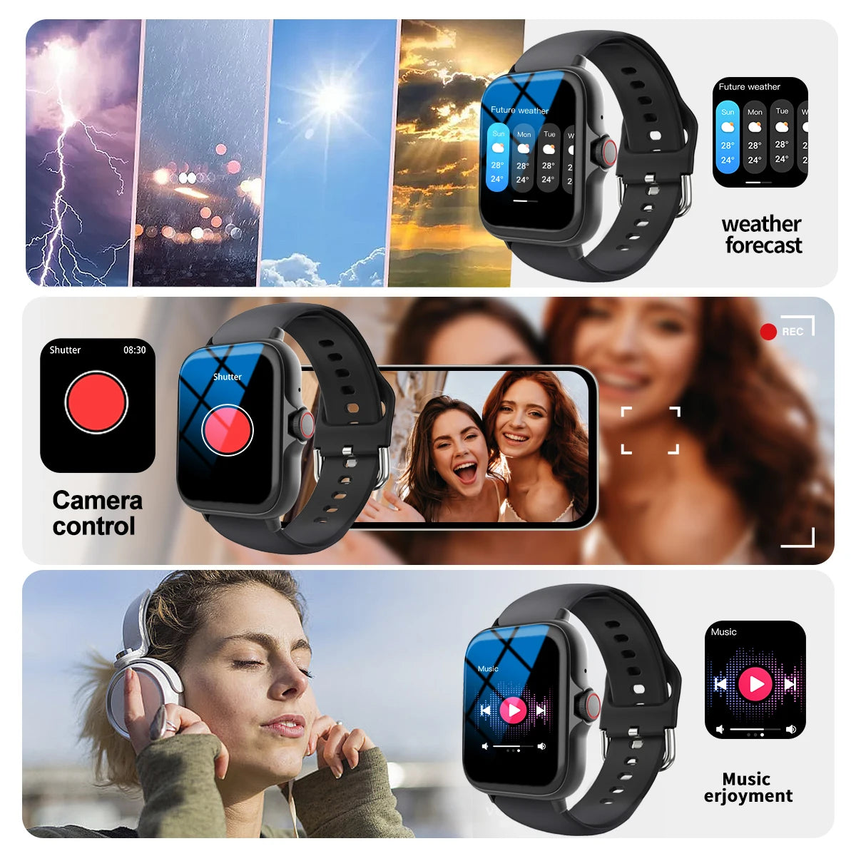 Smart watch with multiple sports modes, can make and receive calls, message reminders, compatible with Android and iPhone