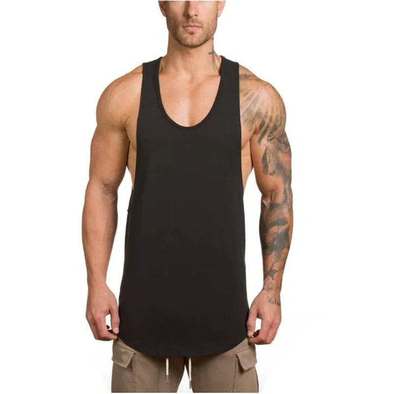 Plain Vests Cotton Breathable Sleeveless T-shirts Gym Fitness Bodybuilding Training Clothing Mens Running Sport Muscle Tank Tops