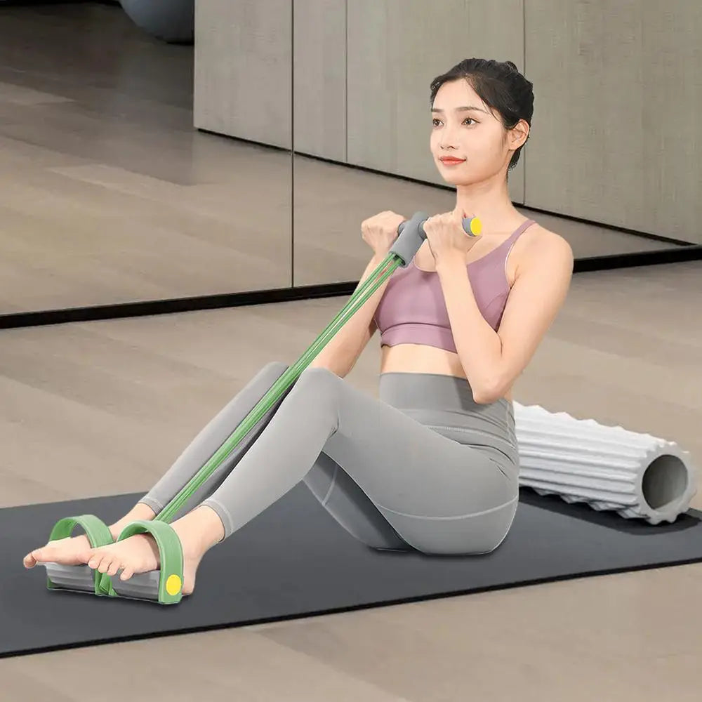 Yoga Pedal Puller Portable Resistance Band 4-Tube Pedal Ankle Puller Abdominal Exerciser Elastic Pedal Booster Body