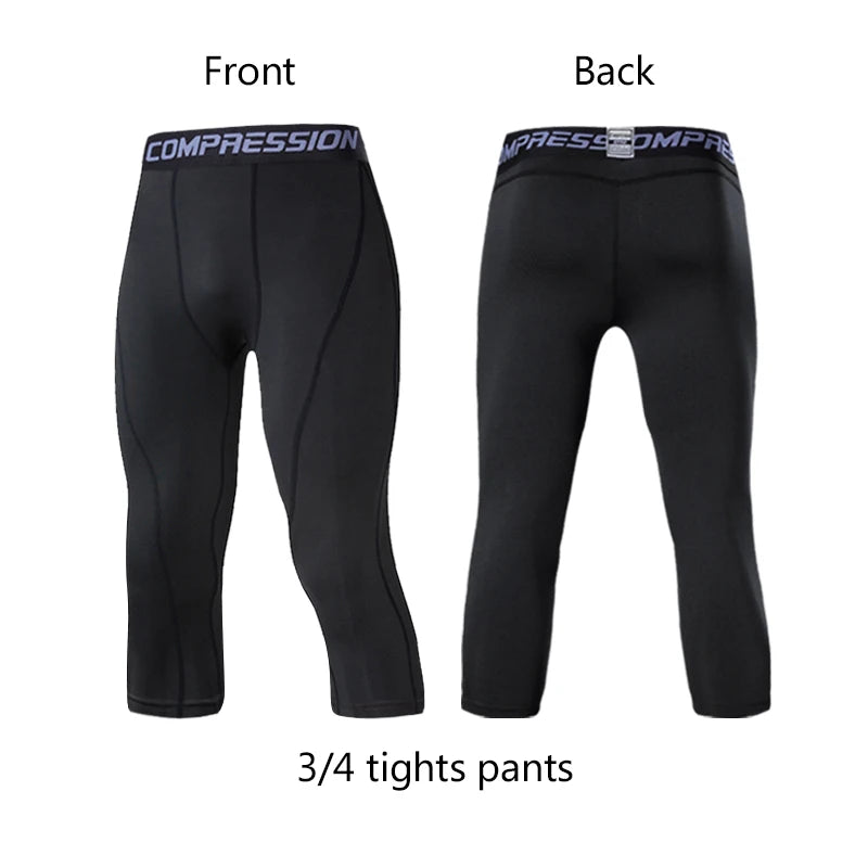 Men's Sports 3/4 Cropped Pants Gym Running Leggings Male Joggings Elastic Compressions Sweatpant Football Basketball Trousers