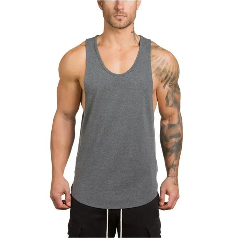 Plain Vests Cotton Breathable Sleeveless T-shirts Gym Fitness Bodybuilding Training Clothing Mens Running Sport Muscle Tank Tops